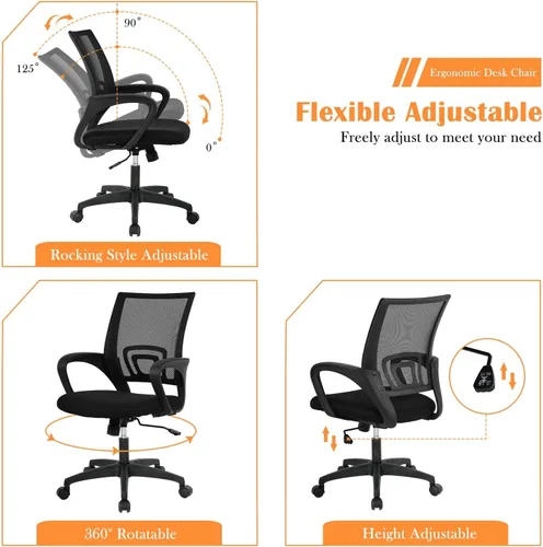 Miniatura 6 de Silla de malla para computadora, silla de oficina en casa, silla de escritorio ergonómica con soporte lumbar y reposabrazos, silla de trabajo