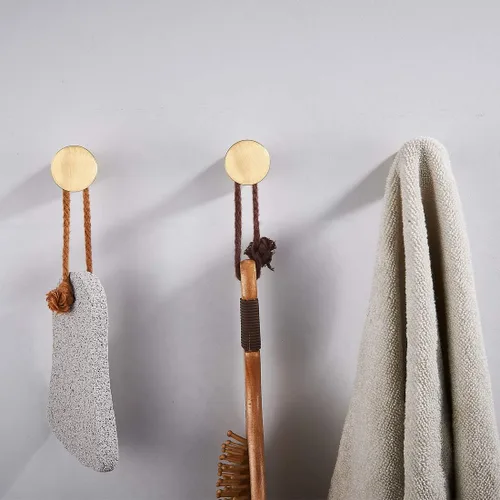 Miniatura 6 de TECI Ganchos dorados de latón macizo (paquete de 2) resistentes montados en la pared. Perfecto para bolsos, abrigos, sombreros, bolsos, mochilas