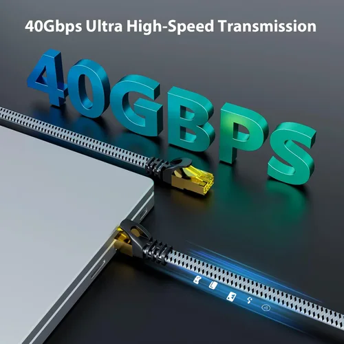 Miniatura 2 de ARISKEEN Cable Ethernet Cat 8 de 30 pies, cable para conexión de red LAN Cat8 de 40 Gbps y 2000 MHz, cable plano RJ45 blindado de alta velocidad