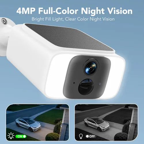 Miniatura 3 de GNCC Cámara de seguridad solar inalámbrica para exteriores, WiFi de 2.4 GHz y 5 GHz, visión nocturna a color de 4 MP, detección humana AI, audio