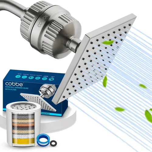 Miniatura 14 de Cobbe Cabezal de ducha filtrado de alta presión, cabezal de ducha de lluvia con filtro de cabezal de ducha de 20 etapas para agua dura, repuesto