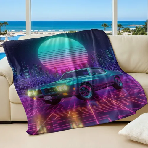 Cyber Synthwave GTO Neon Retro Flannel Blanket, Super Soft Cozy Bed Throw, Versatile Throw Blanket for Bedroom & Sofa Decor (04,30 x 40in)