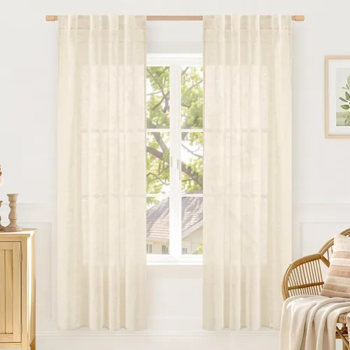 Miniatura 81 de LAMIT Cortinas de lino beige de 30 pulgadas de largo para ventanas pequeñas, cortinas semitransparentes filtrantes de luz, pestaña trasera
