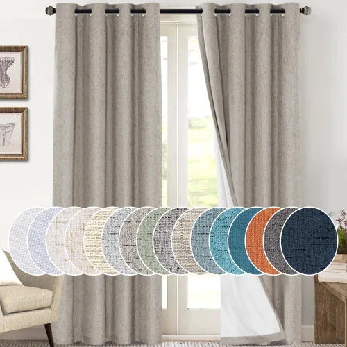 Miniatura 43 de Primitive - Cortinas opacas 100 % de lino texturizado natural para dormitorio, sala de estar, cortinas para ahorra energía, tela de arpillera