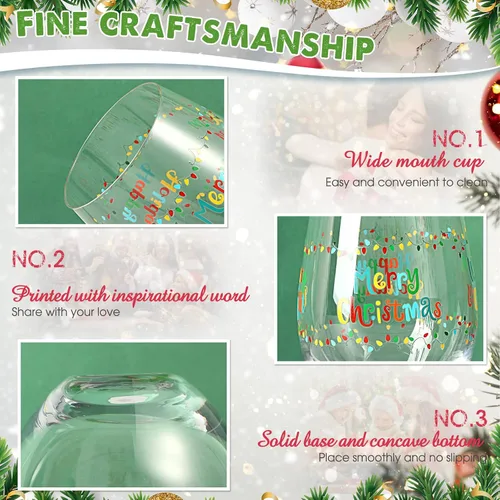 Miniatura 3 de 2 copas de vino sin tallo, taza divertida de 17 onzas con texto en inglés «Merry Christmas & New Year» – Regalos para mujeres, hombres, mamá, papá