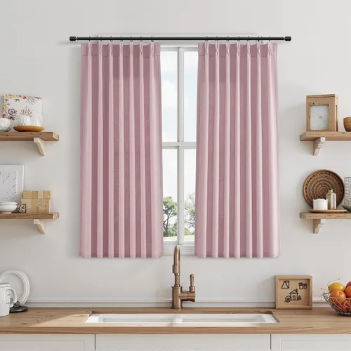 Miniatura 57 de Juego de 2 paneles de cortinas de ventana de cocina beige de 24 pulgadas de largo, con textura de lino, plisadas, filtrantes de luz, semi pequeñas