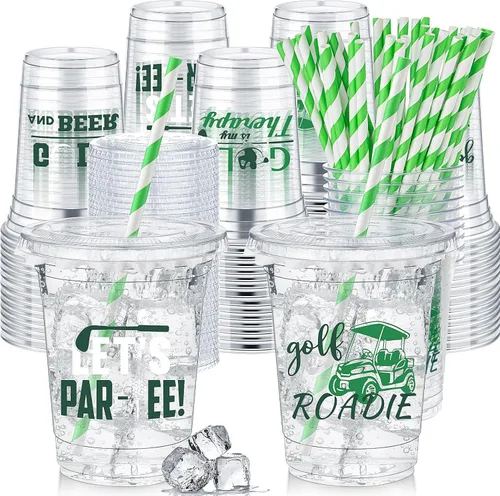 Miniatura 18 de FoldTier 50 piezas de tazas para noche de cine 12 oz Tazas de plástico desechables con pajitas y tapas, tazas transparentes para cine, tazas