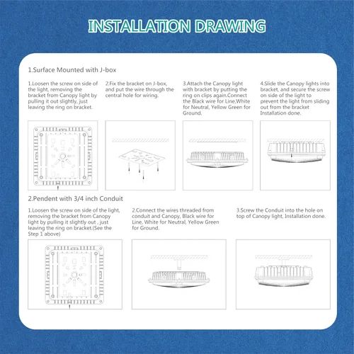 Miniatura 6 de Luz LED para toldo de 45 W, AC100-277 V, 5400 lúmenes, 5000 K, certificación ETL y DLC, luz LED impermeable IP65, luces LED cuadradas para exteriores
