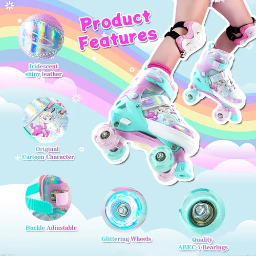Miniatura 3 de Patines ajustables para niñas, todas las ruedas, zapatos de patinaje luminosos con luz para niños
