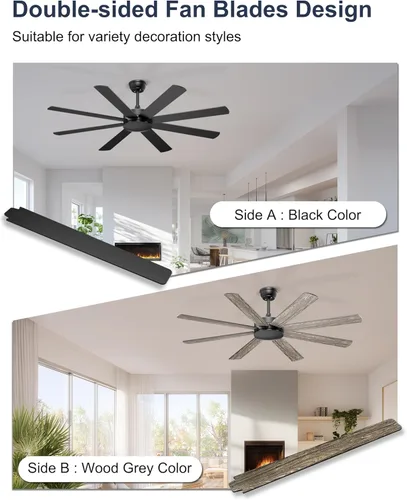 Miniatura 2 de Ventiladores de techo de 60 pulgadas sin luces, ventilador de techo negro moderno, control remoto/aplicación, ventilador de techo silencioso