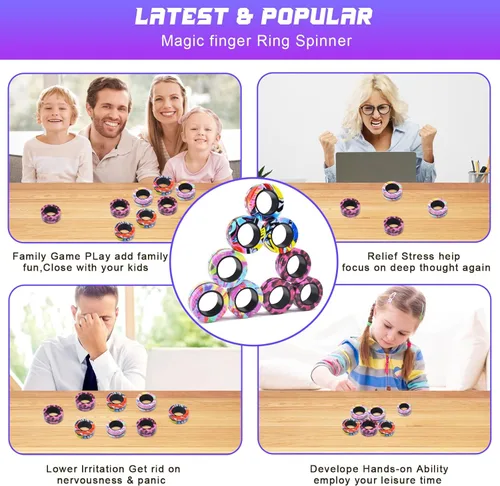 Miniatura 6 de Cevioce Juego de 9 Anillos Magnéticos Fidget, Juguetes Fidget Magnéticos para TDAH y Ansiedad para Adultos, Anillos Fidget Spinner para Alivio