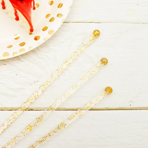 Miniatura 4 de hapray 50 palitos de plástico con purpurina dorada, paletas de pastel de cristal, agitadores de bebidas de café, palitos de piruleta para fiesta