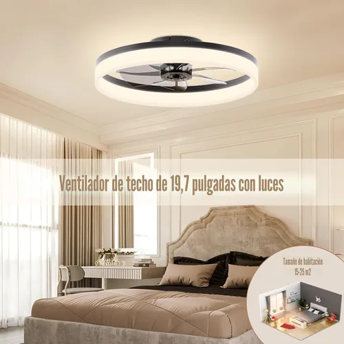 Miniatura 8 de VOLISUN Ventiladores de Techo de Perfil Bajo con Luces y Control Remoto, Ventilador de Techo Fandelier de Montaje Empotrado, 3000K-6500K Luz de Negro