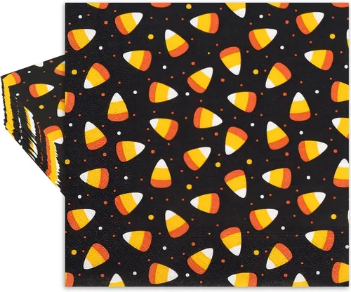 Miniatura 8 de Whaline Servilletas desechables para invitados de Halloween de 4.3 x 7.8 pulgadas, servilletas desechables de maíz caramelo naranja y negro