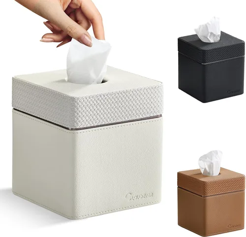 Miniatura 11 de Cubierta para Caja de Paños Cuadrada, Organizador Moderno de Cubo de Paños de Cuero PU Decorativo - Crema Albaricoque