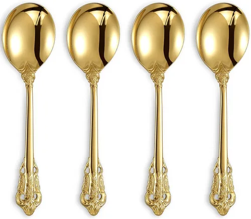Miniatura 9 de KEAWELL Juego de 4 cucharas redondas para sopa, acero inoxidable 18/10, cuchara de caldo de lujo, apta para lavavajillas, pulido fino espejo