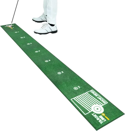 Miniatura 8 de Alfombrilla de golf para interior y exterior, profesional, práctica de golf, verde, con marcador de distancia, respaldo antideslizante, accesorios