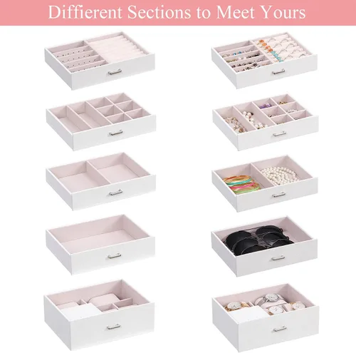 Miniatura 4 de ANWBROAD Enorme caja de joyería de 6 niveles organizador de joyas con cerradura de espejo caja de joyería para niñas aretes anillos collares
