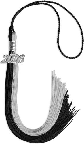 Miniatura 88 de Endea Graduation Borla de doble color con gota de fecha plateada (negro/oro antiguo, 2025)