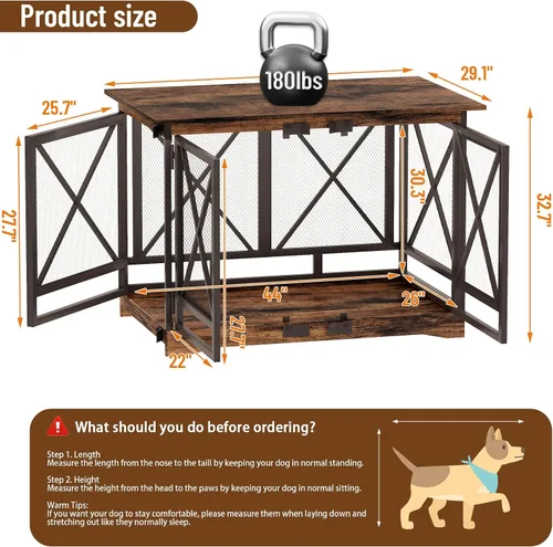 Miniatura 3 de COZPAW Mueble de jaula grande para perros - Jaula de interior de 48 pulgadas de alta resistencia para raza extragrande con puertas dobles, jaula