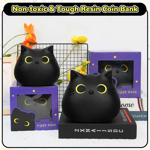 Miniatura 5 de Alcancía de gato para niños, caja de dinero, alcancía irrompible para niñas, banco de gato negro, banco de dinero para niños, Navidad, 5.5 x 5