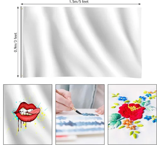 Miniatura 3 de Hicarer 4 banderas blancas lisas lisas de 3 x 5 pies, banderas en blanco de poliéster de color puro con ojales para fiestas del 4 de julio