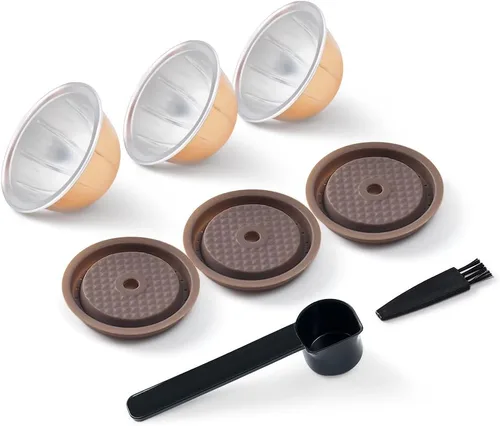 Tapas de cápsula reutilizables Vertuo 3 piezas + cápsulas vacías Vertuo-80+150+230ml cada una 6 piezas compatibles con la máquina de café Vertuo,