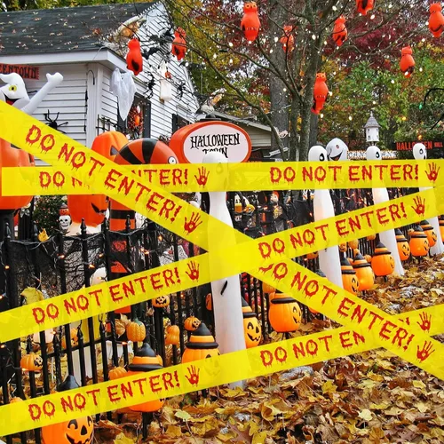 Miniatura 6 de Cinta de precaución para decoración de Halloween, rollo amarillo de 2 pulgadas x 82 pies, cinta de advertencia de peligro para exteriores e