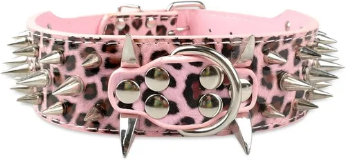 Miniatura 4 de Collar de cuero para perro, collar de perro con pinchos y tachuelas para perros medianos y grandes Pit Bull Mastiff Bully Boxer (S, rosa intenso)