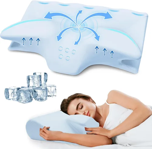 Almohada cervical para cuello y hombro, almohadas de espuma viscoelástica de contorno refrescante, almohada ergonómica para el cuello, almohada