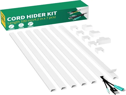 Miniatura 12 de Delamu Kit de cubierta de cable autoadhesivo de 100 pulgadas para TV montado en la pared, ocultador de cables pintable, sistema de gestión de cables