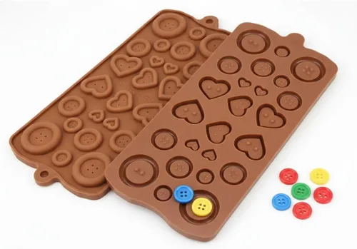 Miniatura 8 de Rosa 2 botones redondos de silicona y corazón chocolate DIY molde Baby Shower Fondant Cute Sugar Craft Chocolate Chip