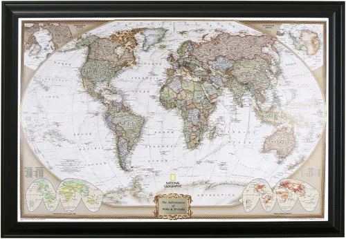 Miniatura 35 de Mapamundi con alfileres, personalizado, ejecutivo, con marco de 24 x 36" y alfileres, Negro (Rustic Black), 24 x 36 pulgadas Marco negro rústico