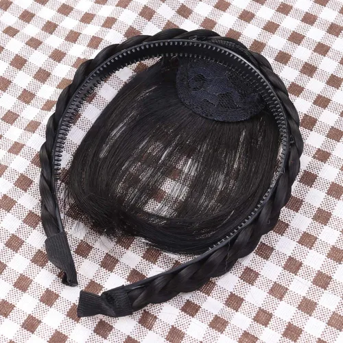 Miniatura 7 de Extensiones de cabello sintético con flecos, para mujeres y niñas (negro)