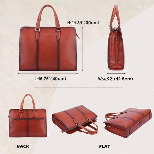 Miniatura 4 de Banuce Full Grains - Maletín de cuero italiano para mujer, bolsos y monederos de 14 pulgadas, bolsas de negocios para laptop, bolsa de trabajo