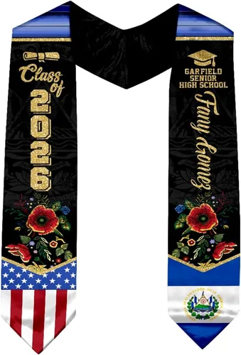 Miniatura 8 de IZI POD Banda de graduación personalizada de la bandera estadounidense de los salvadoreños, banda de graduación de salvadoreños, estola