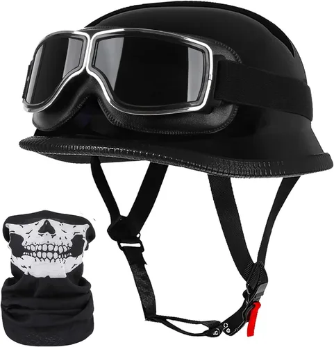 Miniatura 9 de Casco de motocicleta de estilo alemán, aprobado por DOT, para adultos, hombres y mujeres, casco de media carcasa con gafas, para bicicleta de calle