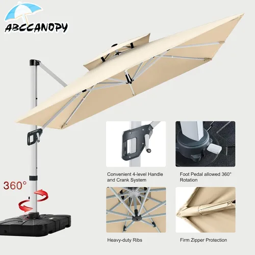 Miniatura 5 de ABCCANOPY Patio Umbrella Cantilever Double Top Outdoor Offset Umbrella with 360° Rotation