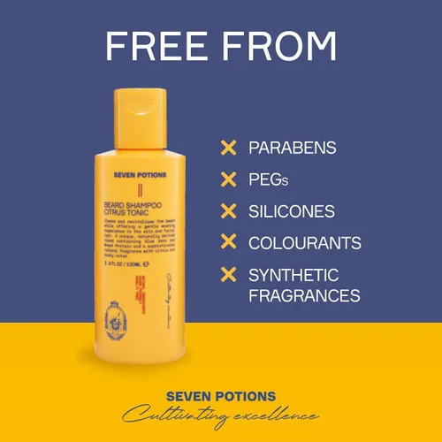 Miniatura 3 de SEVEN POTIONS Champú para barba para hombres, lavado de limpieza suave para una barba fresca y sin picazón, fórmula natural y vegana