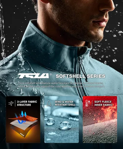 Miniatura 4 de TSLA - Chaleco Softshell sin mangas para hombre, chaleco cortavientos con cremallera completa, chaleco de senderismo, golf, viajes al aire libre.
