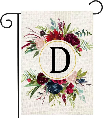 Miniatura 11 de Banderas de jardín con monograma de letra P, bandera de jardín de verano de 12 x 18 pulgadas, banderas florales de doble cara para patio, bandera