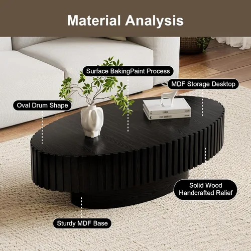 Miniatura 3 de Mesa de centro ovalada de tambor, mesa de centro acanalada ovalada, modernas y únicas mesas de té acanaladas, mesas centrales para sala de estar