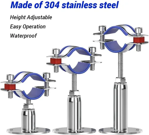 Miniatura 6 de 2 ganchos de abrazadera de tubo de acero inoxidable 304, soporte de tubo ajustable de 3.937-5.906 in con tornillos, para tubo de 1.496-1.575 in