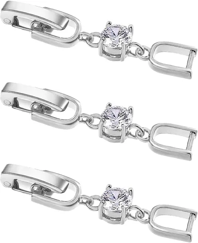Juego de 3 broches de extensión plegables de diamantes de imitación chapados en oro blanco para hacer pulseras, collares y joyas (tono oro blanco)