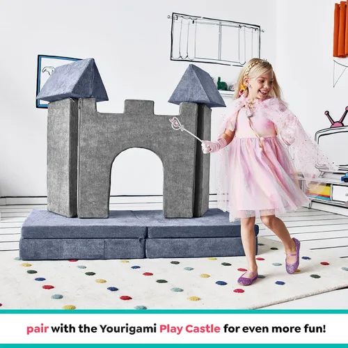 Miniatura 8 de Yourigami Sofá de juegos para niños y niños pequeños, sofá plegable convertible, diseño modular de espuma duradera, laguna azul Azul (Blue Lagoon)
