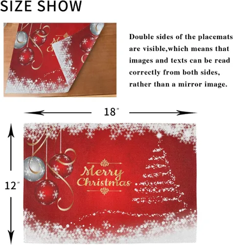 Miniatura 7 de Juego de 4 manteles individuales con diseño de árbol de Navidad, diseño de árbol de Navidad, resistentes al calor, manteles individuales lavables