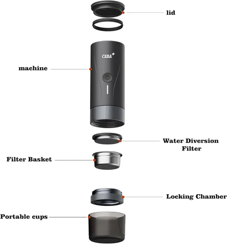 Miniatura 5 de CERA+ PCM04A - Cafetera portátil para café expreso, versión Pro, autocalentable, de nivel profesional, compatible con molienda ultrafina