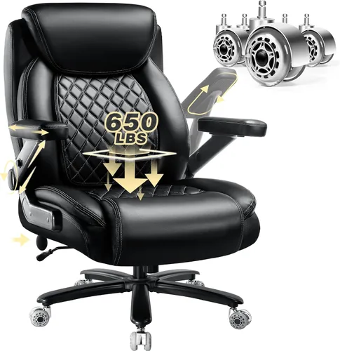 Miniatura 15 de Silla de oficina grande de servicio pesado de 600 libras con brazos abatibles 5D, cómoda silla de escritorio ejecutiva grande y alta con cojín
