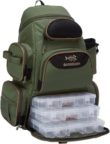 Miniatura 16 de Bassdash - Mochila para artículos de pesca, resistente al agua, táctica, con caja para aparejos suave, soporte para caña de pescar y cubierta