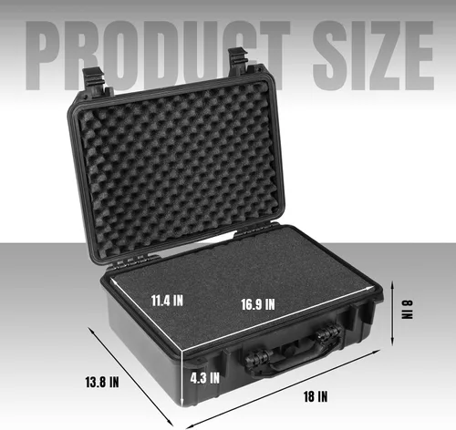 Miniatura 4 de Jack Boss Funda rígida de 18 x 13.8 x 8 pulgadas, funda protectora portátil impermeable para cámara con espuma personalizable, compatible con Negro